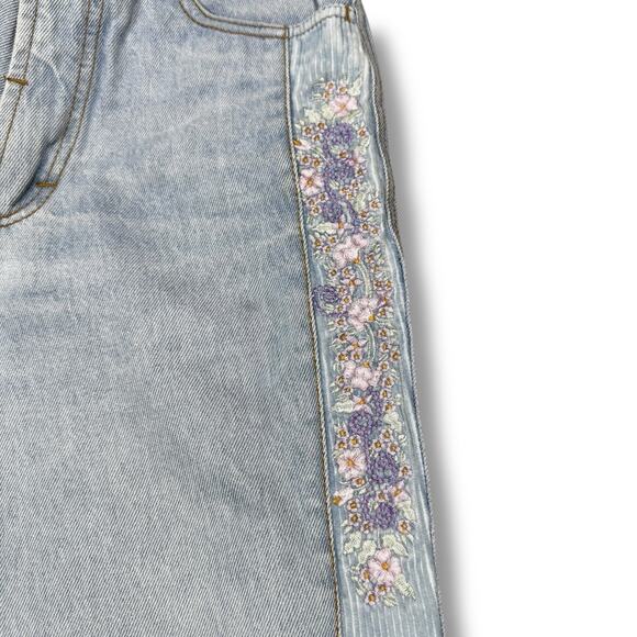 Vintage 90s Jeans 26x33 Straight Leg Floral Embroidery Corduroy Handmade Brazil - Picture 4 of 11
